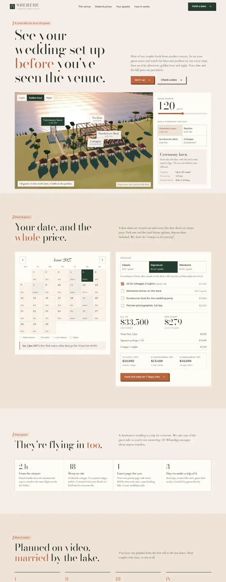 Sherehe: a wedding venue site that lays out every guest's chair and prices every free date